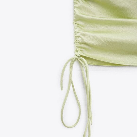 ZARA GREEN RUCHED SATIN EFFECT DRESS - Picture 14 of 16